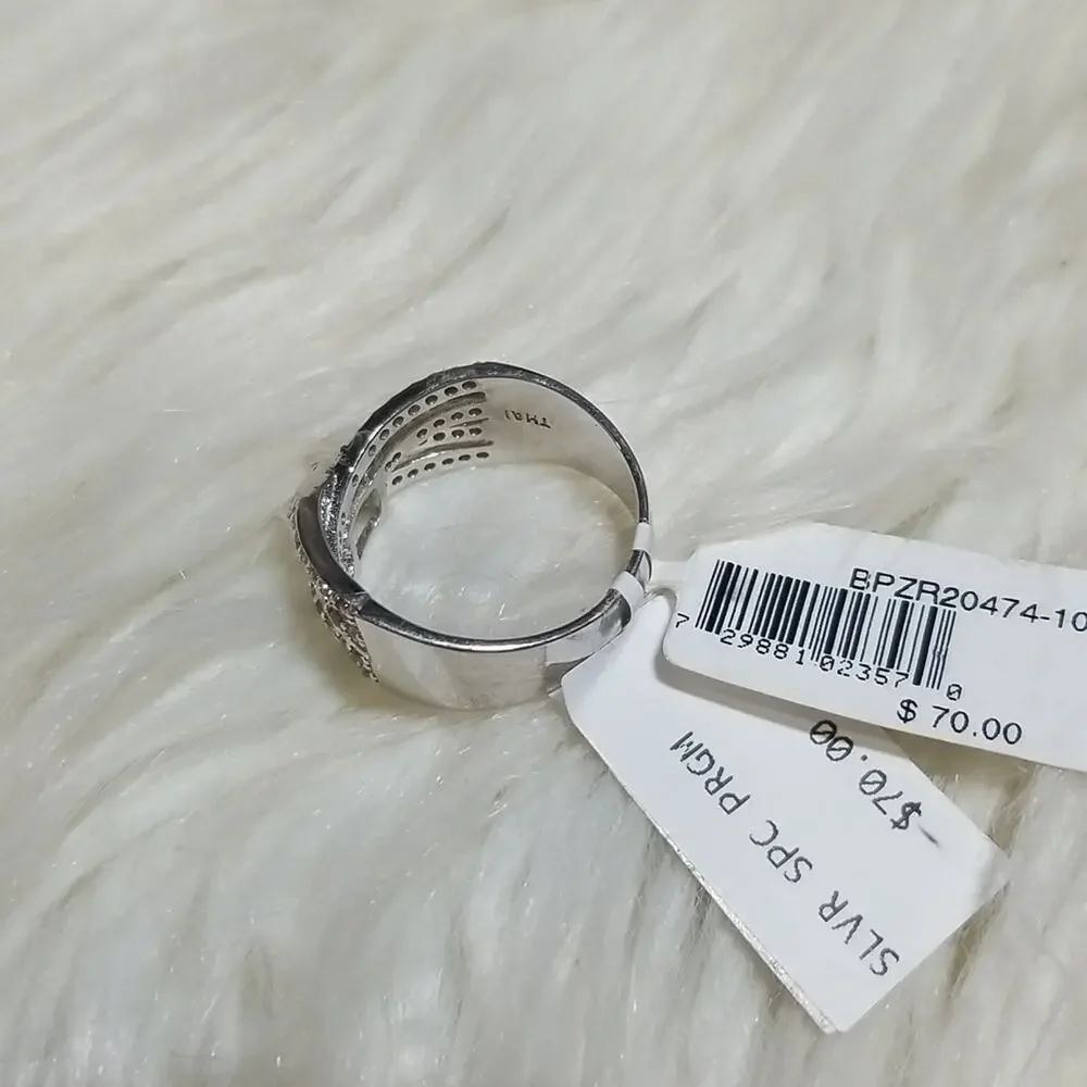 Macy's Cubic Zirconia Intertwined Band Ring Silver Plate Cushion Prong Size 10